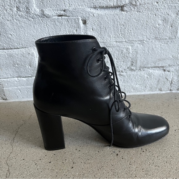Saint Leather Black Leather Babies 90 Lace Up Heeled Ankle Boots - Picture 7 of 10
